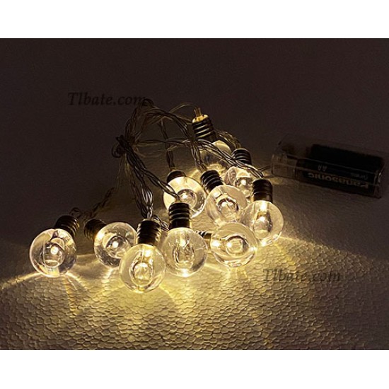 حبل اضواء بالبطارية بلون دافئ على شكل كرة زينة شهر رمضان